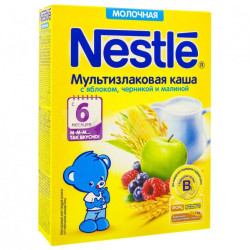 Нестле Каша молочная 220 г мультизлаковая с яблоком, черникой и малиной, с 6 мес.
