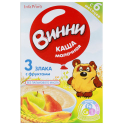 Винни каша молочная 3 злака с фруктами 200гр Винни каша молочная 3 злака с фруктами 200гр